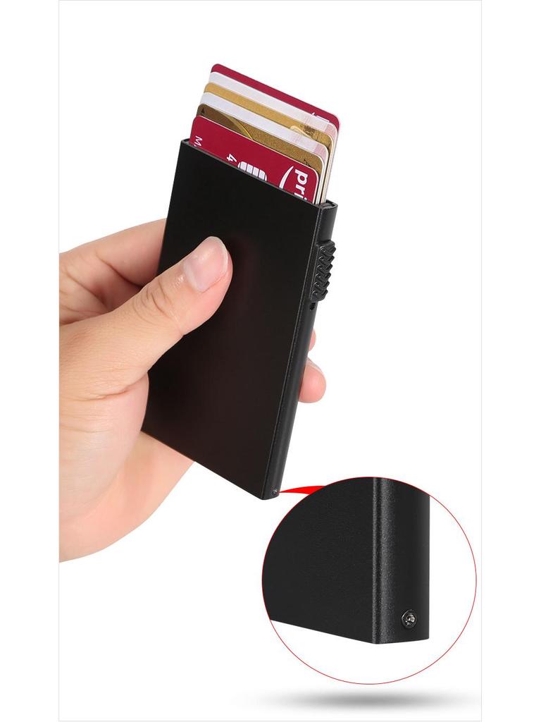 Hand-Push Aluminum Card Holder: Anti-Theft RFID Blocking, Anti-Degaussing, Automatic Pop-Up Credit Card Sleeve