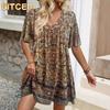 Fashion Summer Spring Short Sleeve V-Neck Casual Dresses International Design