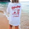 Cherry Cocktail Achterkant Print Retro Grafische T-shirts Dames Cocktail Drinken T-shirts Zomer Los Strand T-shirt Unisex Vakantie Tops