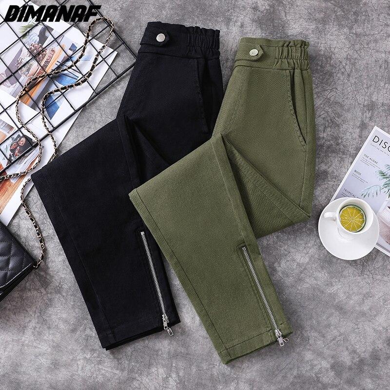 DIMANAF Women Cothing Cotton Long Pants Black Oversize Pants Elastic Waist Vintage Casual Lady Loose Trousers Autumn Winter 2021
