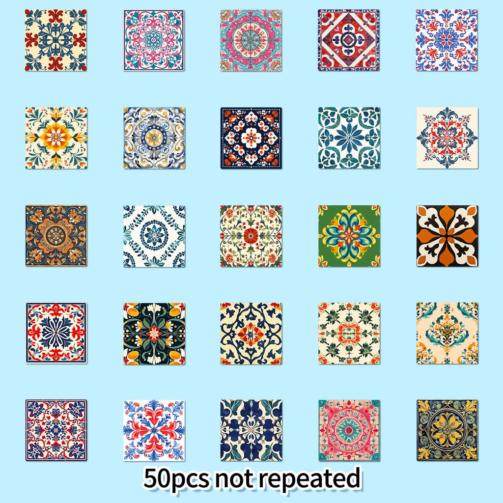 Vintage Style Floral Tile Graffiti Stickers Set for Wall Decoration Peel and Stick Waterproof Durable Easy to Apply and Remove
