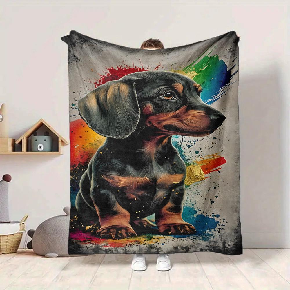 1PC Dachshund Art Print Blanket, Throw For Sofa, Bed, Travel, Camping, Livingroom, And Bed, Printing Blanket With Soft And Warm Fabric Yy250918172