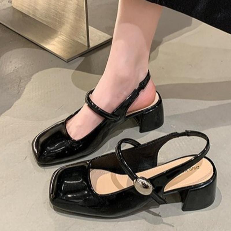 Thick Heel Sandals Women's New Summer Shoes Buckle Strap High Heels Comfortable Leather Slip-On Pumps