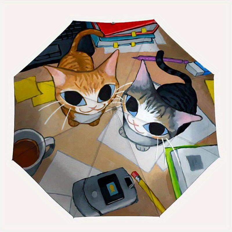 

1pc Cat Desk Automatic Open/Close Exquisite Umbrella Sturdy Iron Frame, Compact Travel Umbrella, Intricate Design Umbrella a0829085
