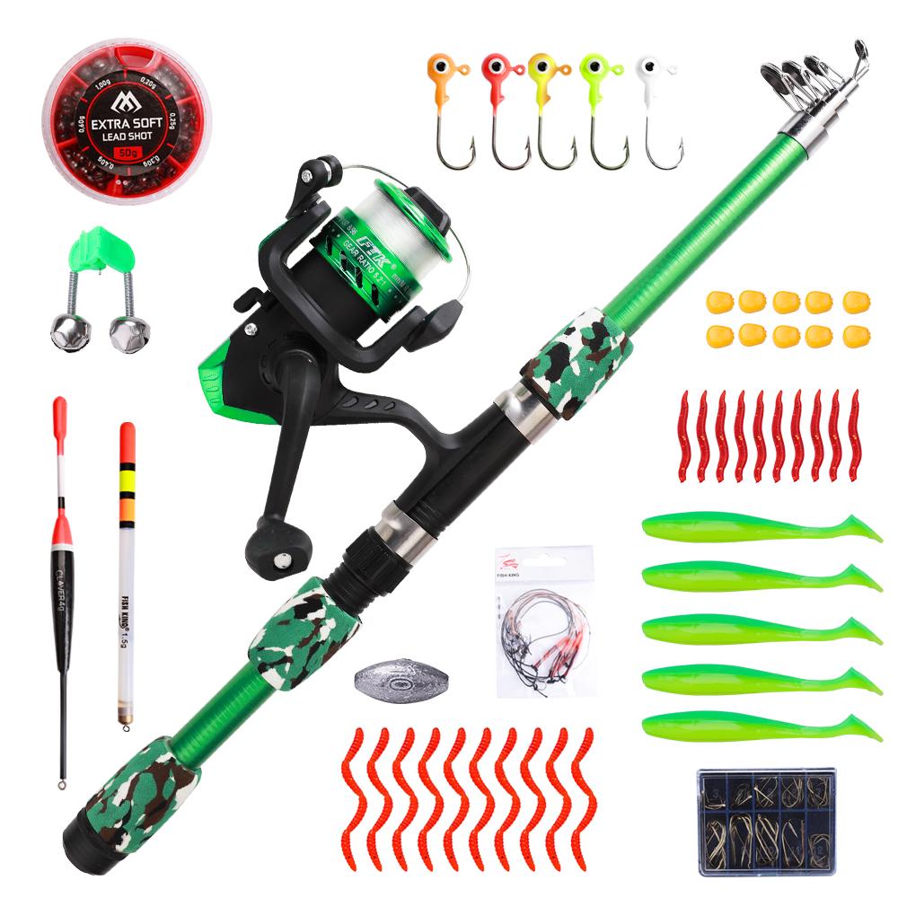 

FTK 1,8 м Набор удочек Полные комплекты с телескопической удочкой и спиннинговой катушкой Приманки Крючки Дорожный набор удочек 1.8M зелёный/чёрный