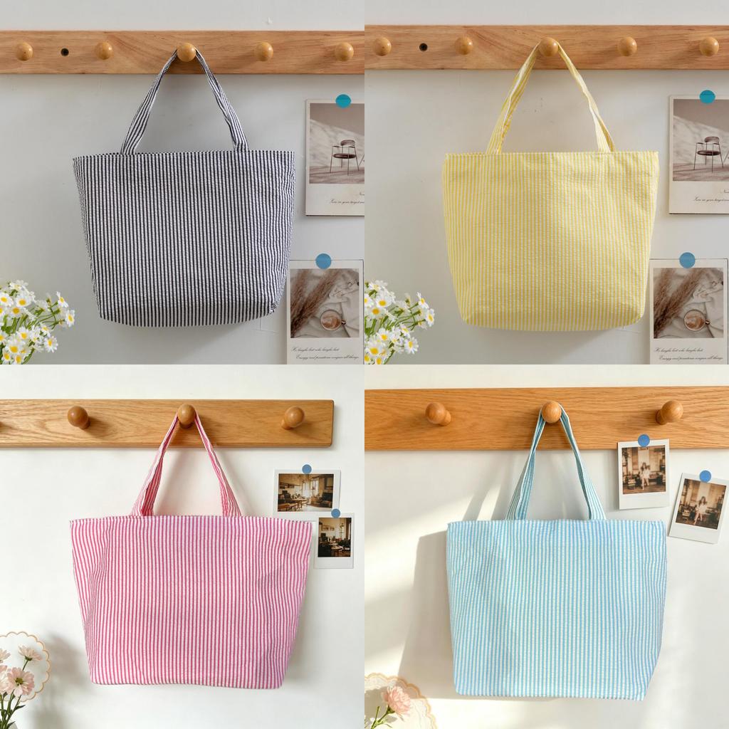 Striped Bag For Women Large Capacity Retro Casual Polyester Fashion Handbag For Daily Use