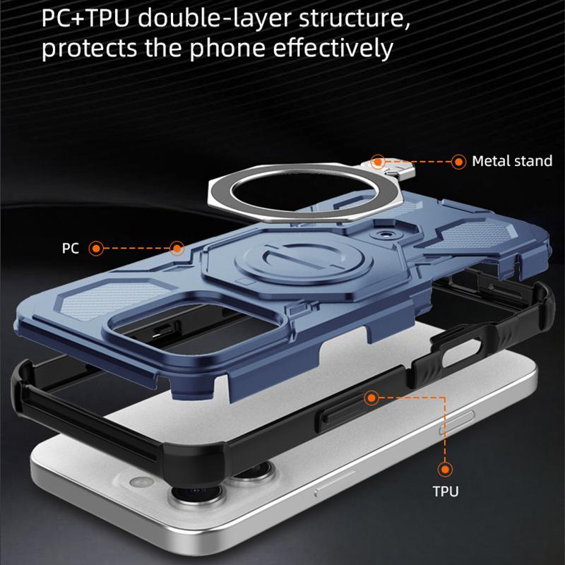 KEYSION Shockproof Magnetic Case for iPhone 16 Pro Max Upright Live Metal Ring Stand Phone Cover for iPhone 15 Pro Max