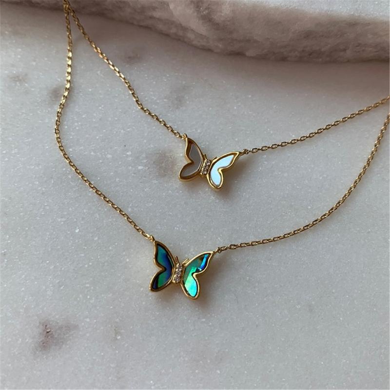 Korean Style Butterfly Necklace Delicate Collarbone Chain Unique Pendant Perfect for Fashion forward Individuals