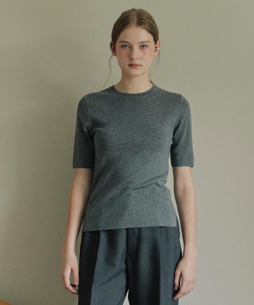 JE NE SAIS QUOI Slit Knit Half-Sleeve Cashmere Knit_ Gray
