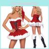 Elegant Red Velvet Sexy Women Christmas Fancy Dress Santa Claus Costume Outfit Hat