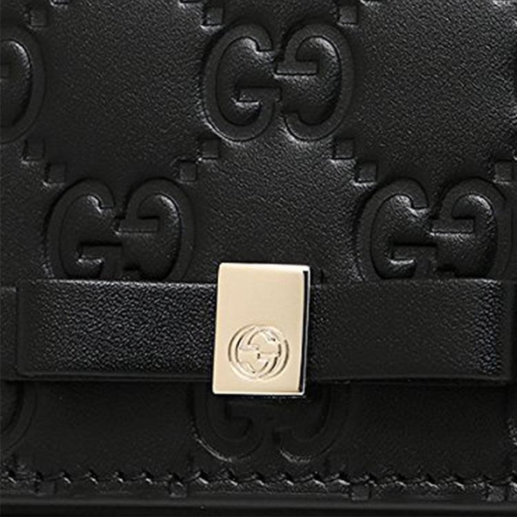 Gucci Signature Embossed Logo Short Flap Leather Card Holder Wallet Women Wallet Black 406924-CWC1G-1000