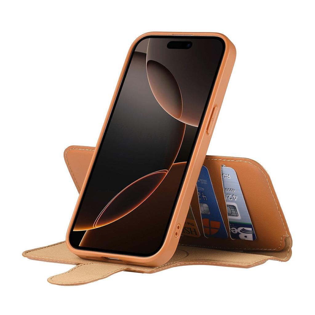 CASENEO For iPhone 14 Magnetic Case RFID Blocking Wallet Detachable Leather Phone Cover with Wristband