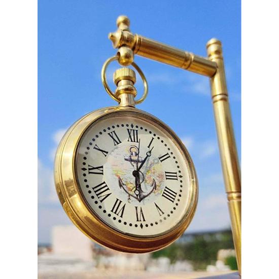 Messing Schreibtischuhr mit Holzsockel | Schreibtischuhr, Tischuhr, Antike Uhr, Vintage Uhr, Victoria Uhr für Büro & Küche Dekorativ
