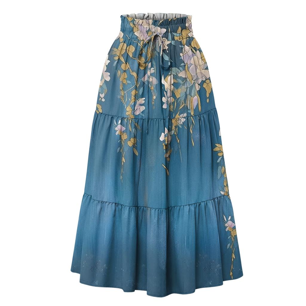 Gonna Maxi da Donna Coulisse Vita Alta Estiva Gonne Lunghe Leggere a Balze Fluide Floreali Plissettate
