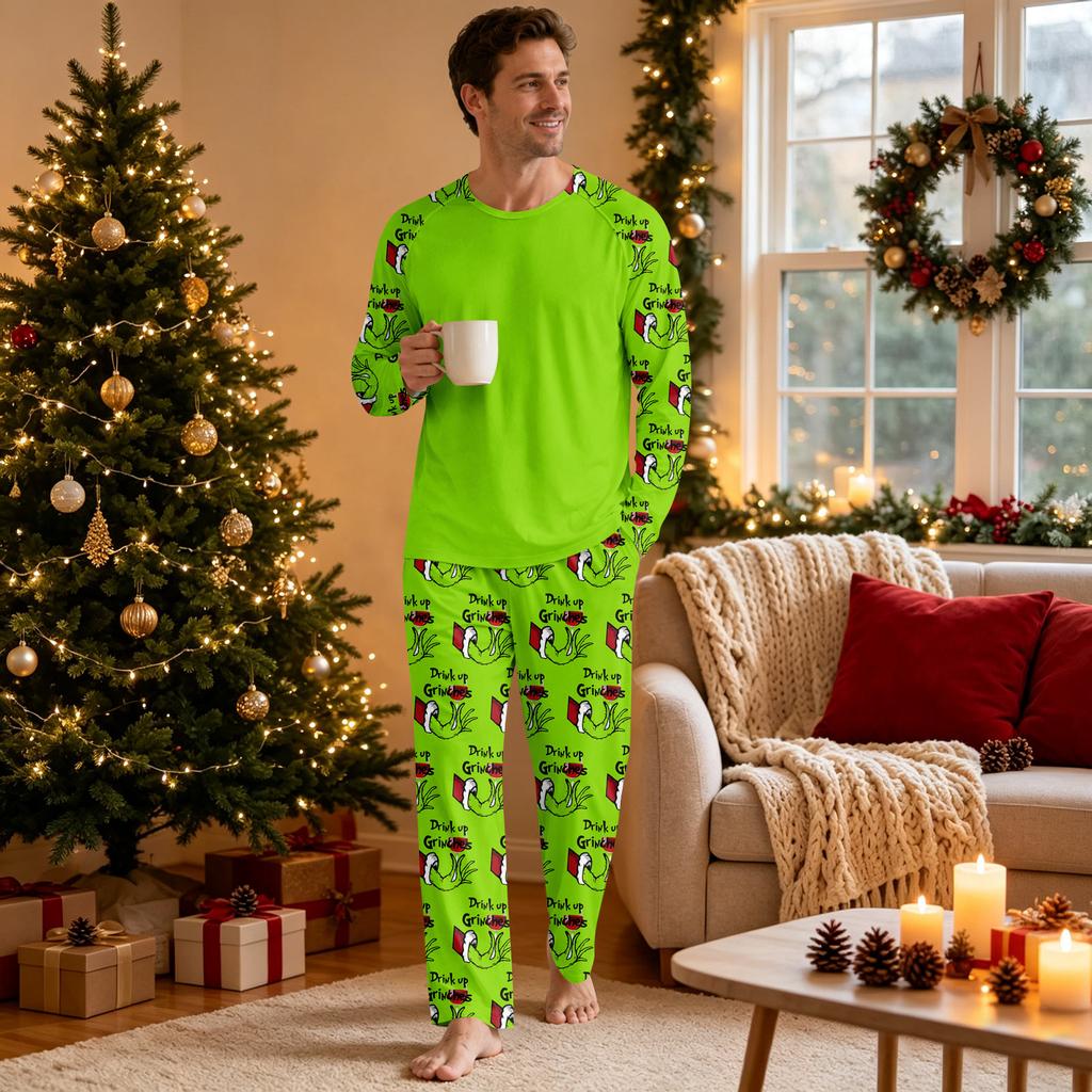 Men's 2-Piece Pajama Set Long Sleeve Crewneck Top and Pants Casual Comfortable Sleepwear