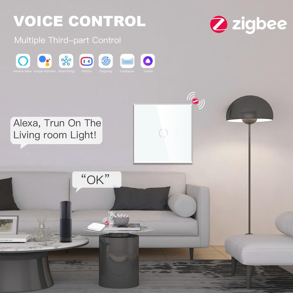BSEED Zigbee 1/2/3Gang Touch Smart Light Switches 1/2/3Way Tuya Smart Life App Control Plus Universal Wall Socket Plugs
