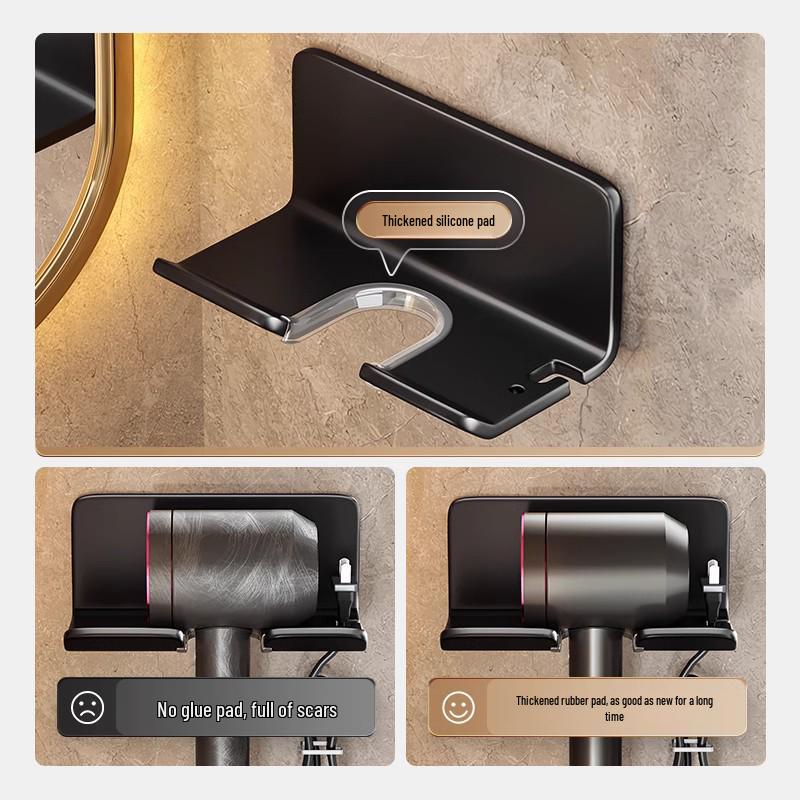 Punch-Free Wall-Mounted Hair Dryer Rack for Bathroom - Compatible with Dyson