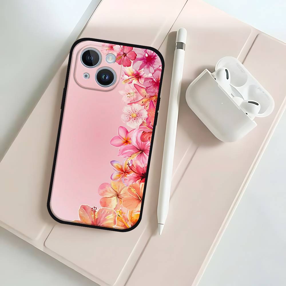 P-Peach-B-Blossom Black Phone Case That Fits For IPhone 17,16,15,11,13,14 Pro Max,Plus,X,Xr,Xs Max,13Mini