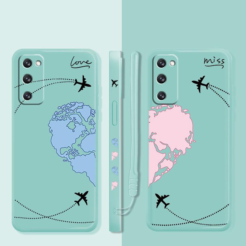 Blue Pink Love Planes World Map Travel Liquid Case For Samsung Galaxy S22 S21 S20 Fe Ultra S10 S9 S8 Plus S10e Note 20 10 Lite
