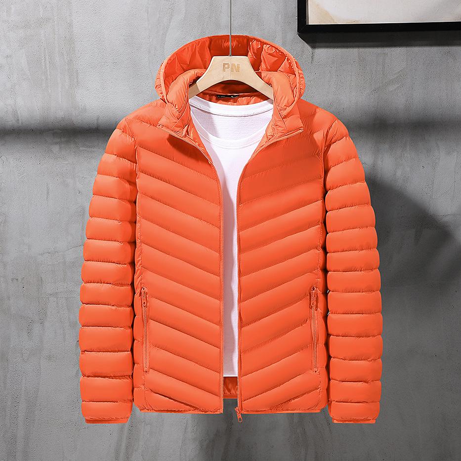 

Разноцветная теплая куртка корейской версии, повседневная куртка из свиного рубчика с капюшоном на осень и зиму для мужчин XXXL оранжевый