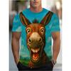 Men's Fun Cartoon Donkey Print Short Sleeve Cute Round Neck T-Shirt, Lightweight Quick-Dry Spring and Summer Travel Beach Top