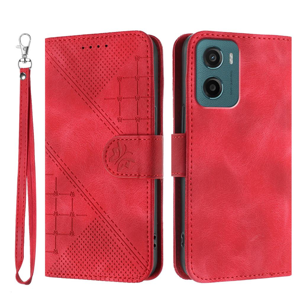 For Motorola Moto E15 4G/Motorola Moto G05 4G Leather Wallet Case Butterfly Flower Imprinted Phone Cover with Strap