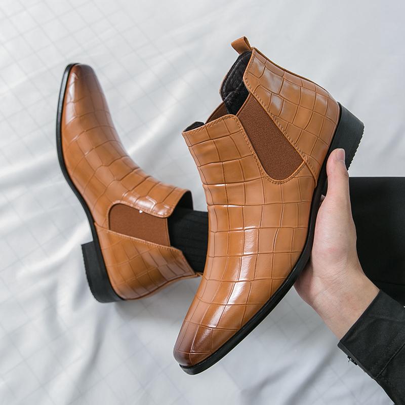 Fashion New Men Fashionable Chelsea Leather Boots Men One-legged Comfortable Business Office Brand Boots Training Shoes Size 39-48