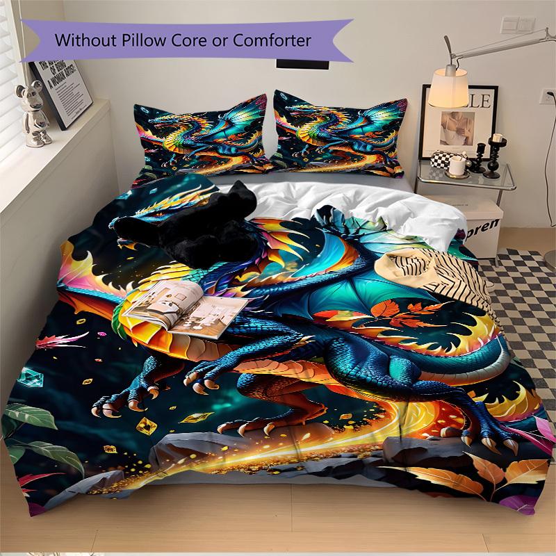 3pcs bedding set Fantasy Dragon Includes 1 Comforter + 2 Pillowcases, Without Pillow Inserts, Soft Comfortable, Lightweight Breathable054