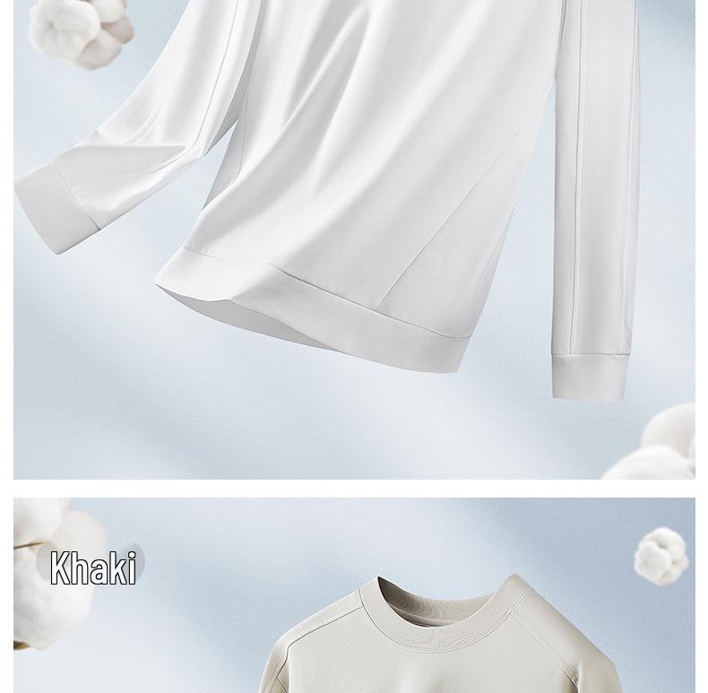 270G Mercerized Cotton Men's Long Sleeve T-Shirt - Solid Color, Round Neck, Autumn/Spring Top