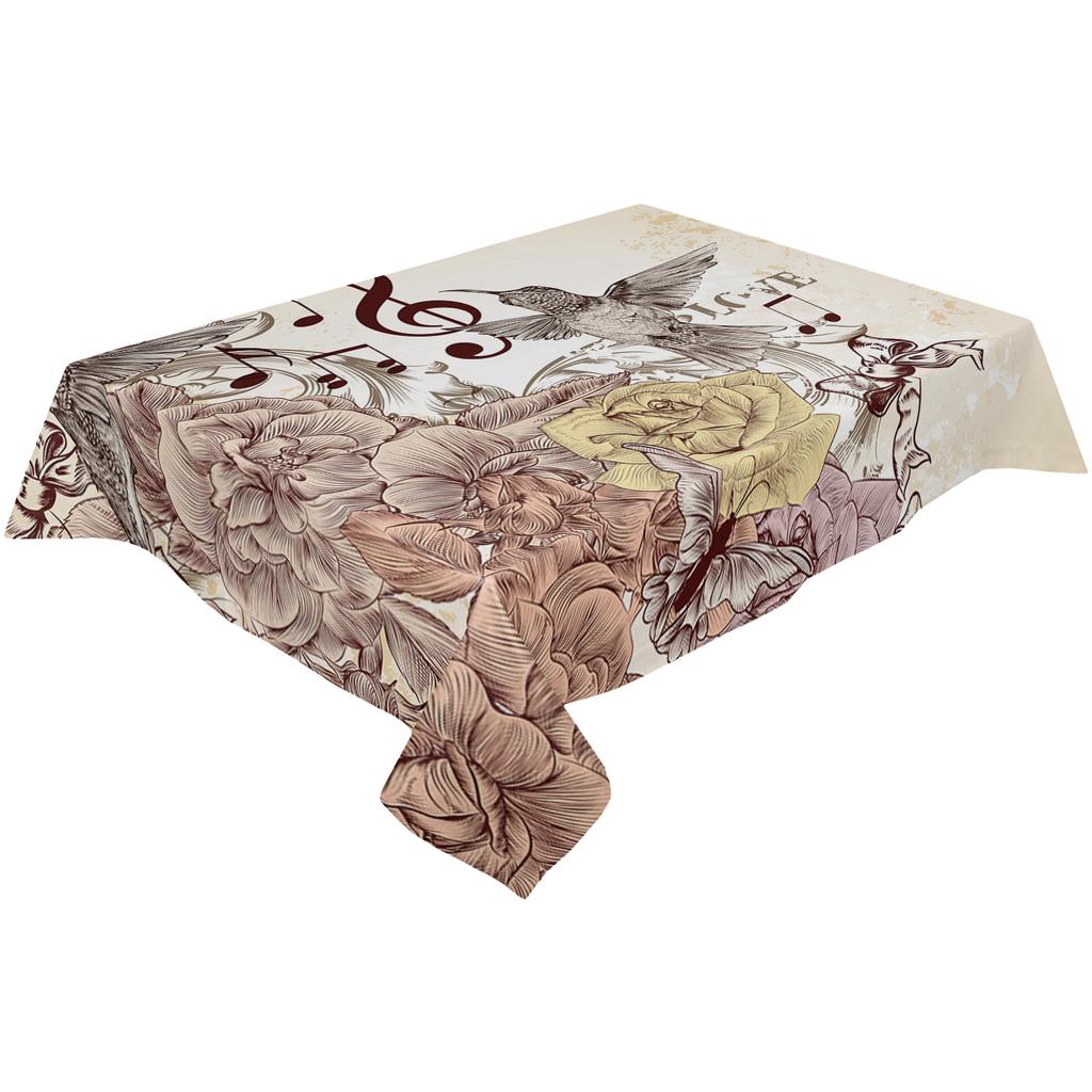Musical Note Flower Tablecloth Holiday Decor Waterproof Rectangular Tablecloths Wedding Decor Table Cover