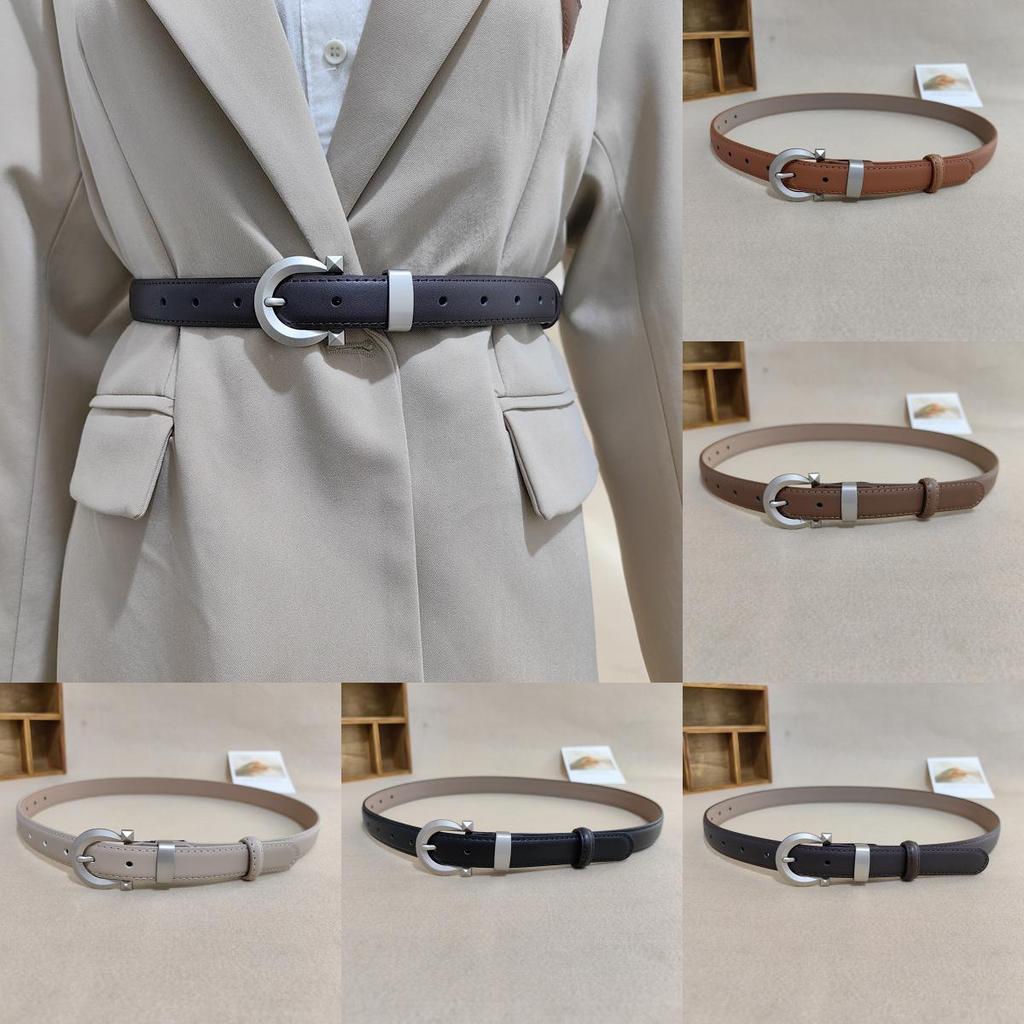 Women Trendy Solid Color Leather Belt With Metallic Buckle For Style Everyday
