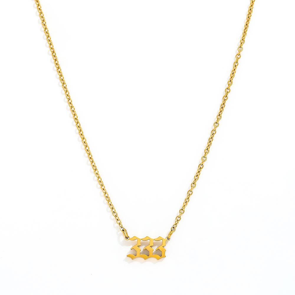 Fenny 18K Gold Plated Non Tarnish Fashion Dainty Delicate Number Figure 111-999 Pendant Stainless Steel Necklace
