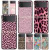 Phone Case for Samsung Galaxy Z Flip 3 4 5 6 7 Folding Shell For Samsung Z Flip4 Flip5 PC Hard Cover Pink Leopard Print Pattern