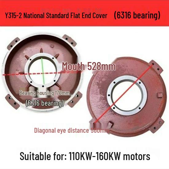 Horizontale Motor-Endkappe für Y80-355, 5,5 kW, Vorder- und Rückseite