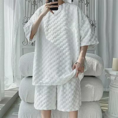 Men's Summer Trendy Checkered Short-Sleeve Shirt and Shorts Set