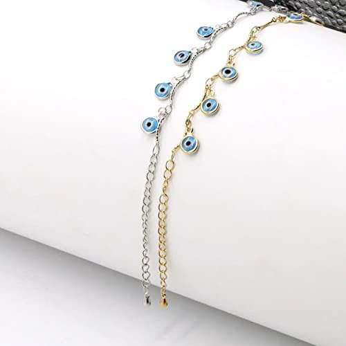 CXYWBD Turkish Evil Eye Tassel Anklet Gold Silver Two Layer Adjustable Foot Chain for Women Girls