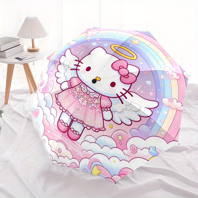 Hello Kitty,Angelic Automatic Folding Umbrella-Simple 8-Rib Design, Bright Cartoon Pattern, Durable Iron Frame, Suitable For Travel, Outdoor