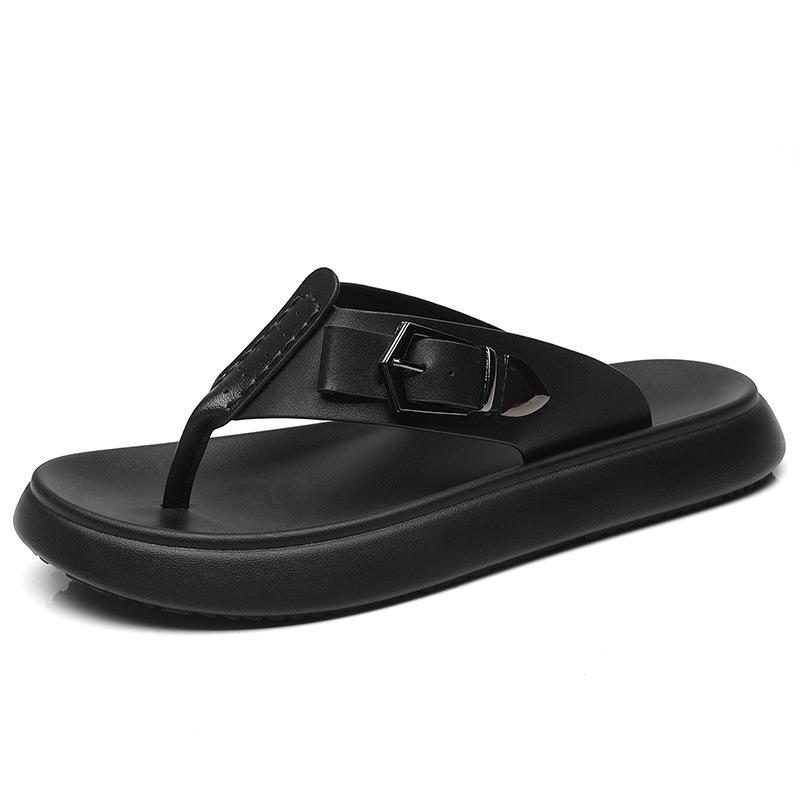 

Модные качественные мужские тапочки, роскошные тапочки из коровьей кожи, уличные повседневные пляжные тапочки, летняя горячая распродажа, мужские шлепанцы Chanclas Hombre 38 чёрный