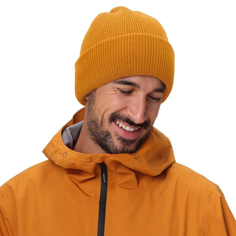 

[Connectyle] men s knit hat border knit cap Thick watch cap knit beanie snowboarding hat yellow