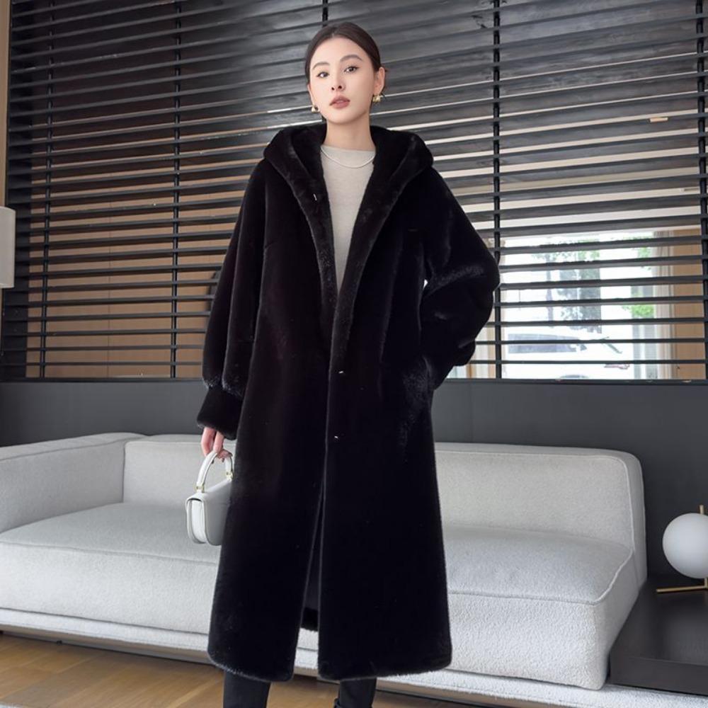 Winter New Warm Jacket Velvet Mink Coat Women's Whole Mink Environmentally Friendly Mink Fur Mid-length Coat