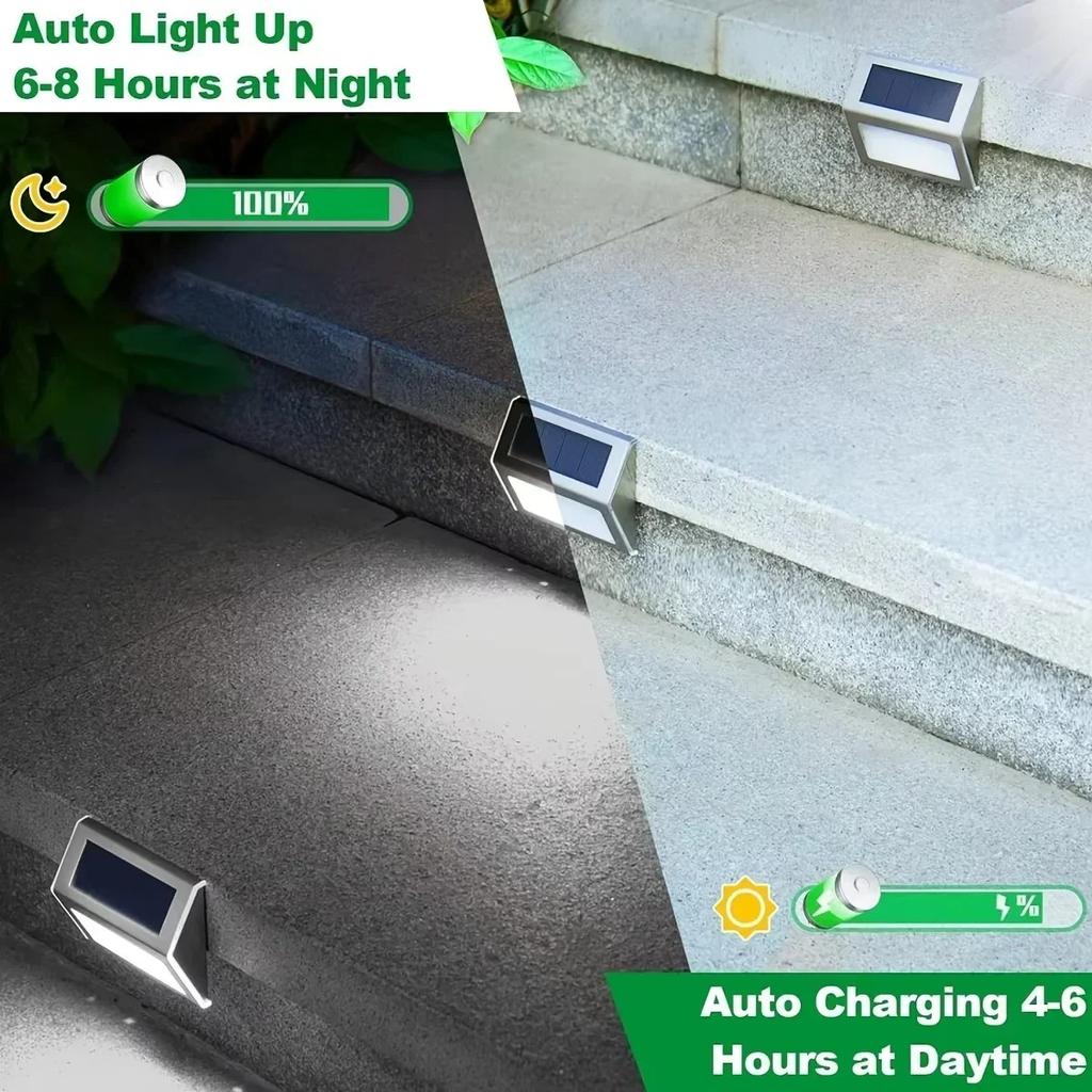 3LED Step Light Stainless Steel Solar Fence Lights Waterproof Outdoor LED Wall Lamps Deck Lights For Stair Garden Fence Patio