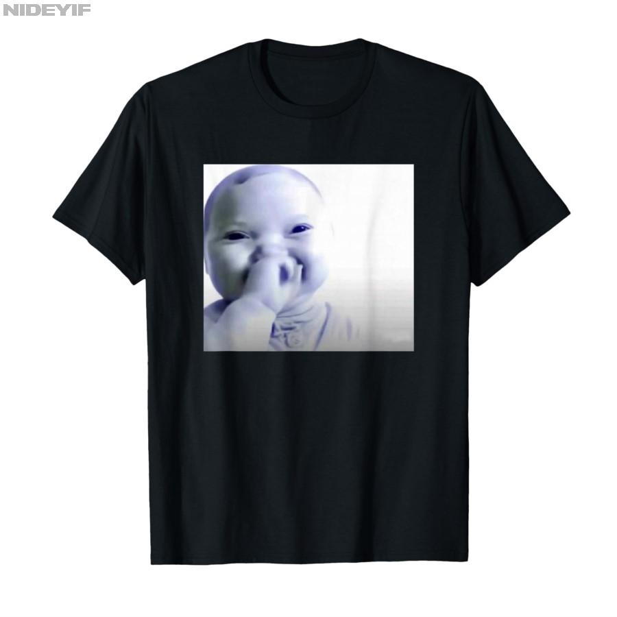 Funny AI Baby Holding Laugh Meme Viral Trend T-shirt For Men Women 100% Cotton T Shirts Short Sleeve Tops 1121-2