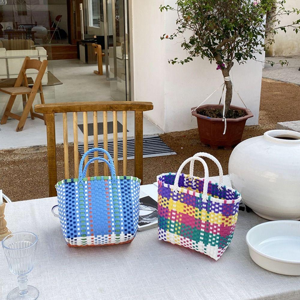 Vacation Style PVC Vegetable Basket Bag Bohemian Style Plastic Handbag Beach Tote Bag  Shopping