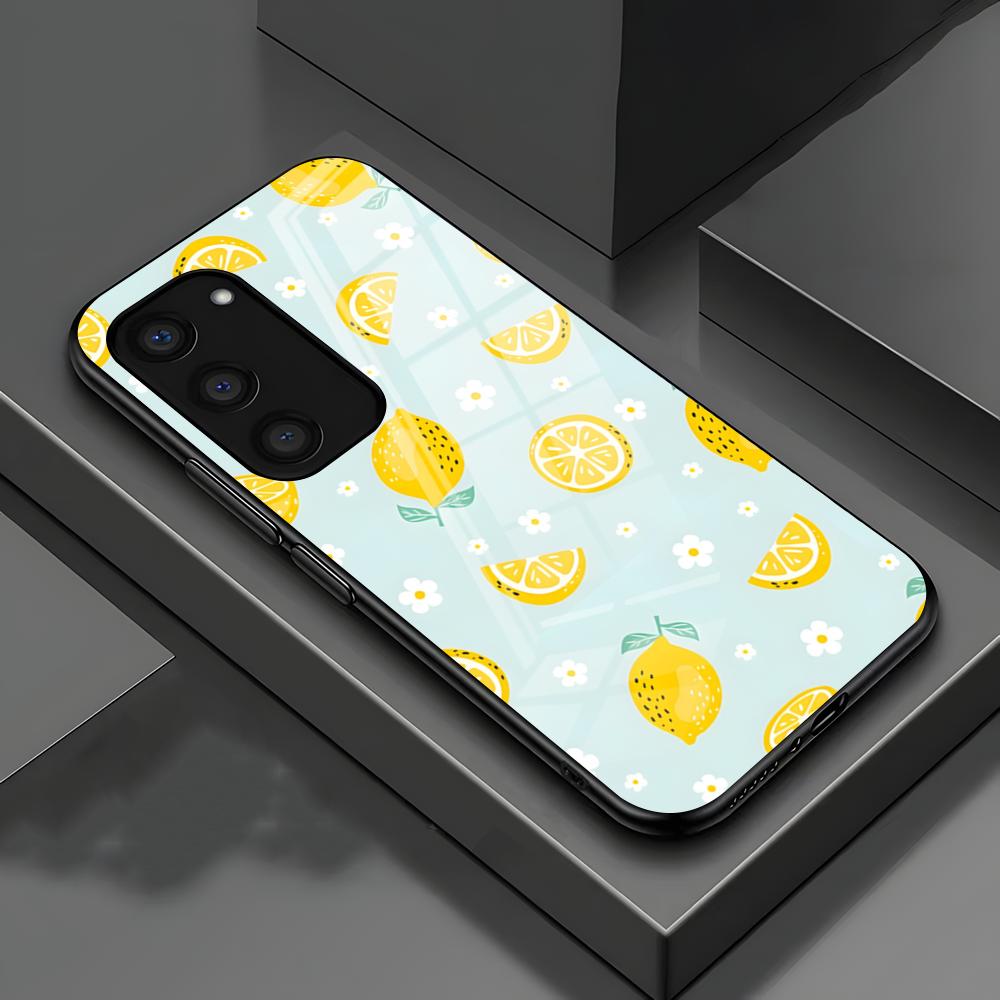 Fruit Lemon Phone Case For Samsung S26 S25 S24 FE S23 S22 S21 Plus S20 Ultra Note20Ultra Black Glass Cover