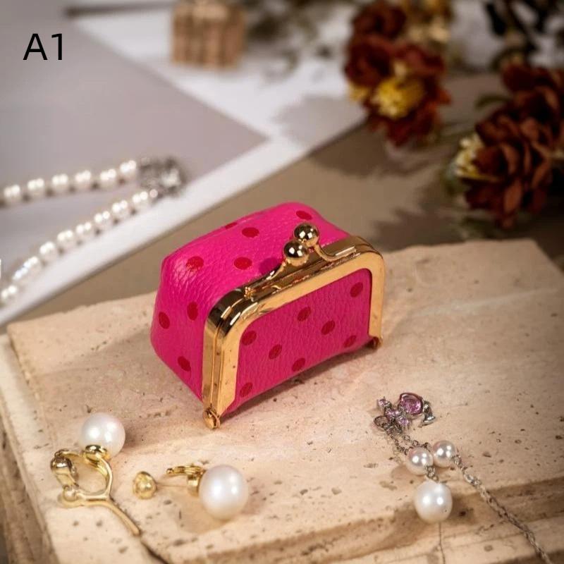 1Pcs Portable Polka Dot Kiss Lock Coin Purse Pu Leather Square Multifunctional Bag For Small Items Jewelry Earrings Storage Box