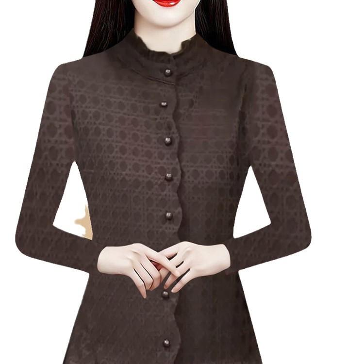 Korean Version of Niche Versatile T-shirt Plus Velvet Spring New Mother Stand Collar Middle-aged and Elderly Women's Warm Base Shirt