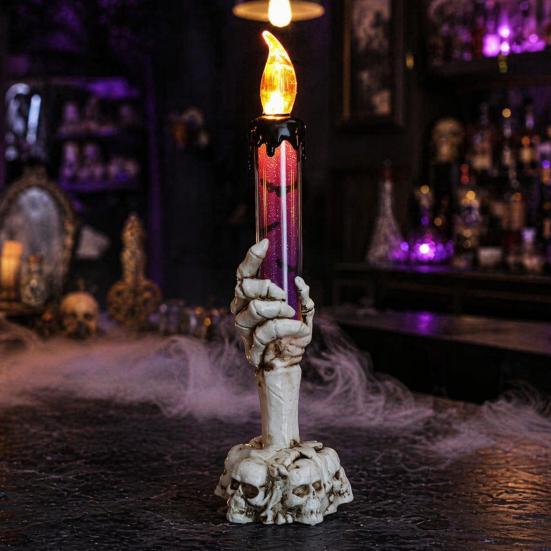 Vintage Style Halloween Ornaments LED Ghost Candle Light, Spooky Hand Lamp Flameless Flickering Lamps Tabletop Decor, Horror Light for Party