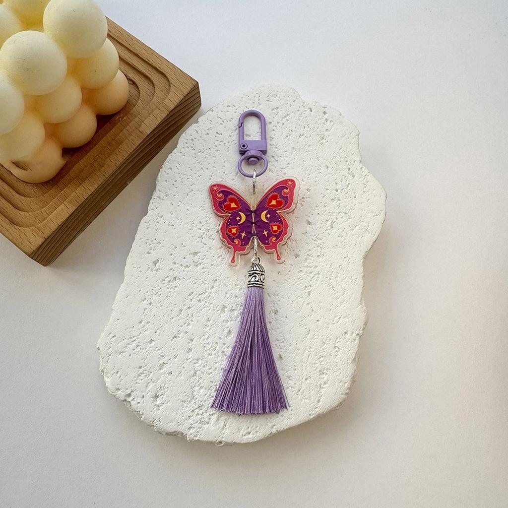 Chinese Style Butterfly Keychain Vintage Colorful Butterfly with Tassels Keyring Pendant Bag Charm Handbag Decoration
