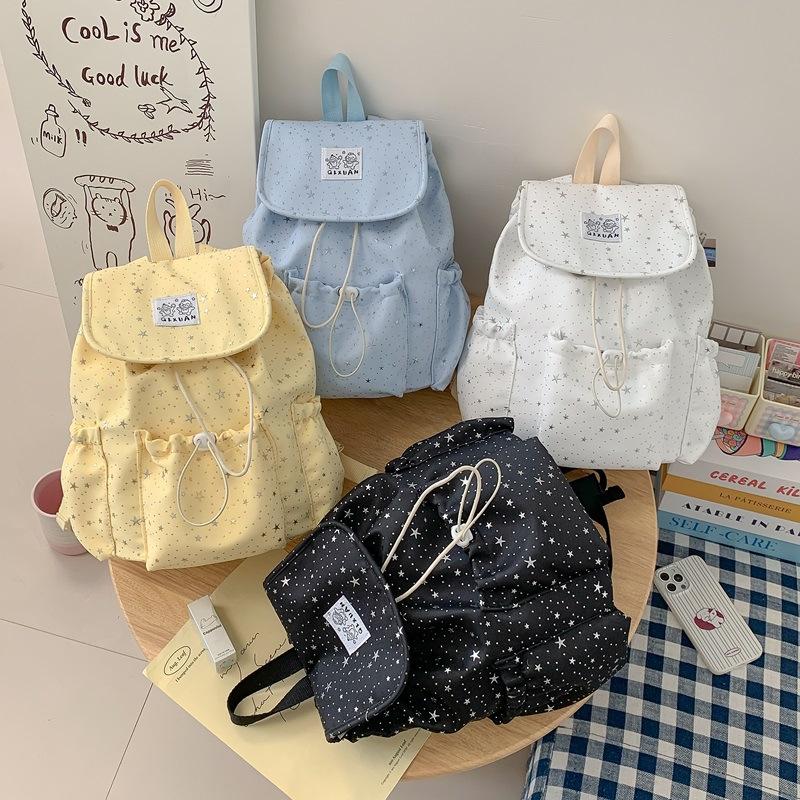 Schoolbag: Fresh and Cute Star-shaped School Bag, Korean Style INS Style Drawstring Drawstring Double Shoulder Bag, Girly Commuter Backpack