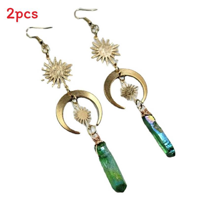 Quartz Crystal Moon And Sun Earrings Fashion Jewelry With Electroplated Alloy For Daily Wear